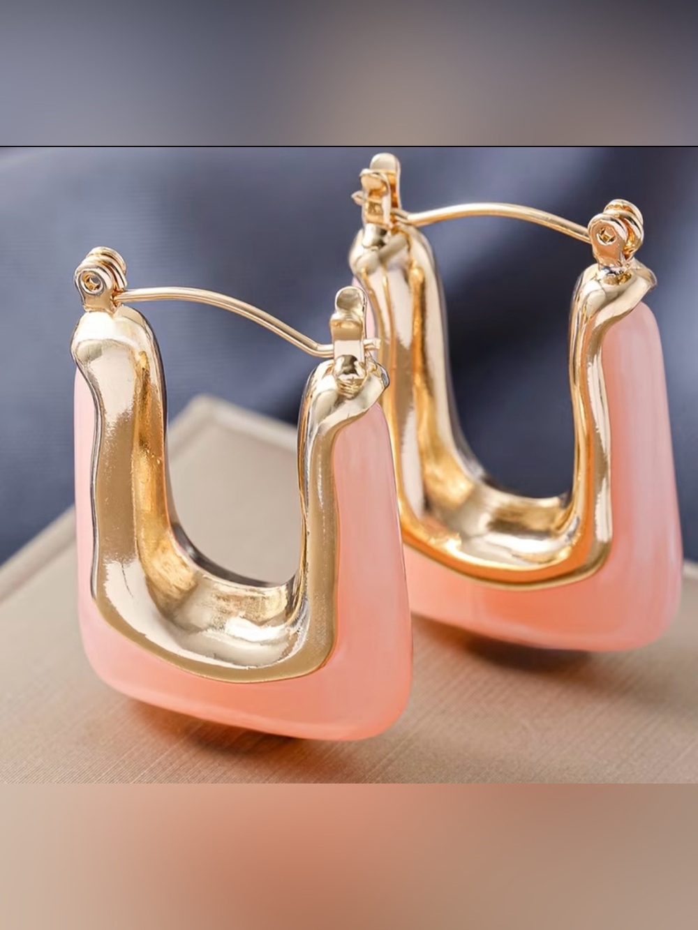 Gold & Pink Resin Hoop Earrings by